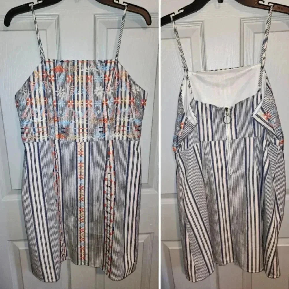 NWOT Altar'd State Floral Embroidered Striped Spaghetti Strap Mini Dress L - Picture 3 of 9